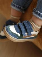 Baskets met klittenband van leer voor baby veel blauw - thumbnail