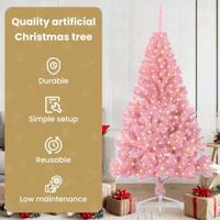VidaXL Kunstmatig voorverlicht kerstboom met 300 led roze 180 cm pvc - thumbnail