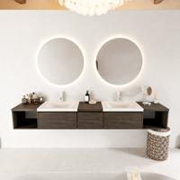 MONDIAZ BUKLA 240cm badmeubel met open module 40 L+R kleur Dark Brown met 3 lades. Wastafel CLOUD dubbel 2 kraangaten kleur Talc. - thumbnail