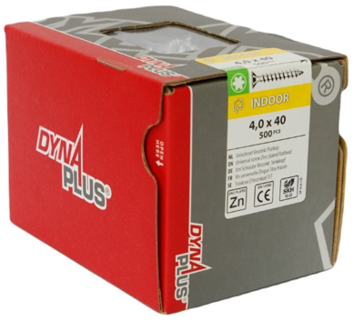 Dynaplus Unischroef/Spaanplaatschroef Verzinkt Platkop Deeldraad Torx TX20 4.0X40/24 | 500 stuks - 0281.01.25604