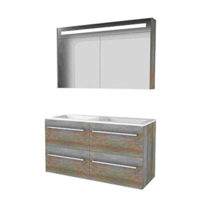 Basic-Line Premium 46 Badkamermeubelset - 120 x 46 cm - Met Grepen - 4 Lades - Acryl Wastafel - 2 Kraangaten - Spiegelkast met LED Verlichting - Scotch Oak