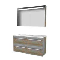 Basic-Line Premium 46 Badkamermeubelset - 120 x 46 cm - Met Grepen - 4 Lades - Acryl Wastafel - 2 Kraangaten - Spiegelkast met LED Verlichting - Scotch Oak - thumbnail