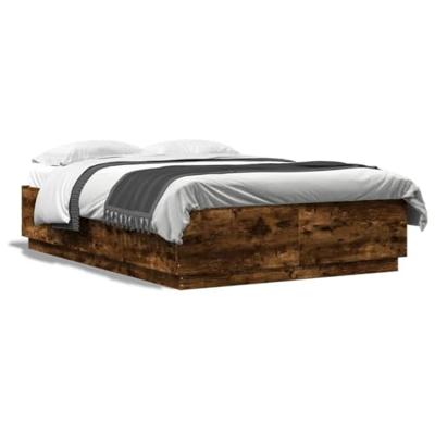 Bedframe met LED-verlichting gerookt eikenkleurig 150x200 cm
