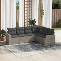 6-delige Loungeset met kussens poly rattan grijs - thumbnail