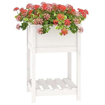 Plantenbak met schap 54x54x81 cm massief grenenhout wit