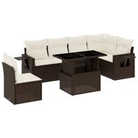 7-delige Loungeset met kussens poly rattan bruin - thumbnail
