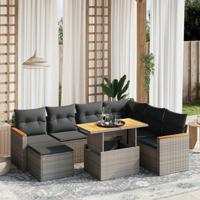 8-delige Loungeset met kussens poly rattan grijs - thumbnail