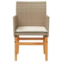 Tuinstoelen 2 st met kussens poly rattan en massief hout beige - thumbnail