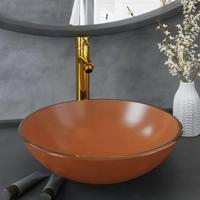 VidaXL Wastafel met kraan en pop-up afvoer gehard glas bruin - thumbnail