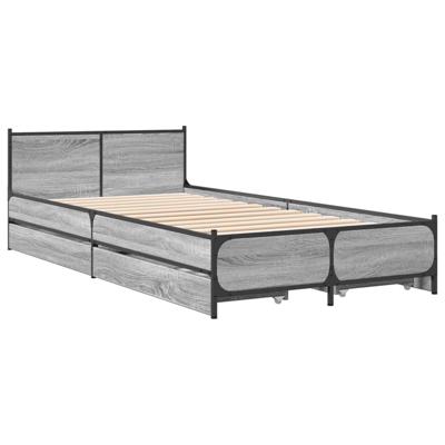Bedframe met lades bewerkt hout grijs sonoma eiken 75x190 cm