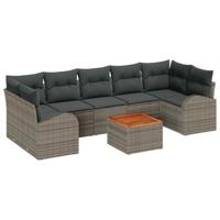Tuinbankenset met kussen 8 pcs Grijs poly rattan - thumbnail