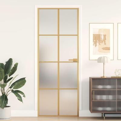 VidaXL Binnendeur smal 76x201,5 cm gehard glas en aluminium goudkleur VidaXL Binnendeur smal 76x201,5 cm gehard glas en aluminium goudkleur
