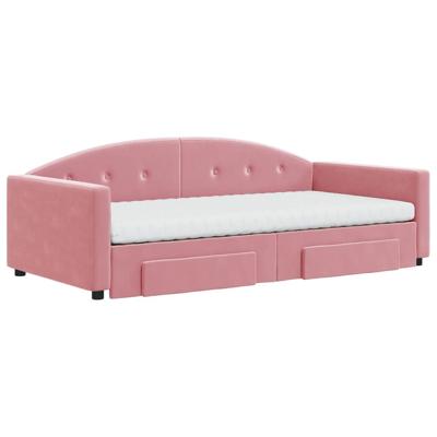 Slaapbank met onderschuifbed en lades 100x200 cm fluweel roze
