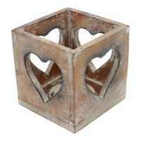 Houten Waxinelichthouder Harten Naturel (9 x 9 x 9 cm) - thumbnail