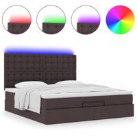 Ottoman bed met matras en LED's 160x200cm stof donkerbruin - thumbnail