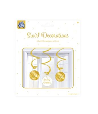 Hangdecoratie Swirls 60 Jaar Goud/Wit (3st)