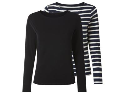 esmara Set van 2 dames longsleeves (strepen/marineblauw, XS (32/34)) esmara Set van 2 dames longsleeves (strepen/marineblauw, XS (32/34))