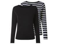 esmara Set van 2 dames longsleeves (strepen/marineblauw, XS (32/34)) - thumbnail