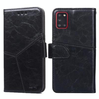 Voor Samsung Galaxy A31(EU-versie) Geometrische stiksels horizontale flip TPU + PU lederen hoes met Holder & Card Slots & Wallet(Zwart) Voor Samsung Galaxy A31(EU-versie) Geometrische stiksels horizontale flip TPU + PU lederen hoes met Holder & Card Slots & Wallet(Zwart)