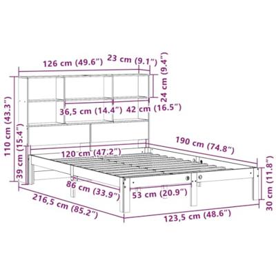 Bed met boekenkast zonder matras grenenhout wit 120x190 cm