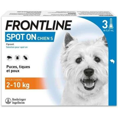 FRONTLINE 3 SPOT ON Antiparasitaire Pipetten voor Honden - 2 tot 10 kg - Vlooien, teken, luizen
