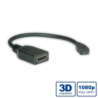 ROLINE HDMI High Speed Kabel met Ethernet, HDMI F - Micro HDMI M, 0,22 m