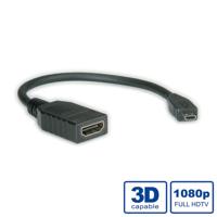 ROLINE HDMI High Speed Kabel met Ethernet, HDMI F - Micro HDMI M, 0,22 m - thumbnail