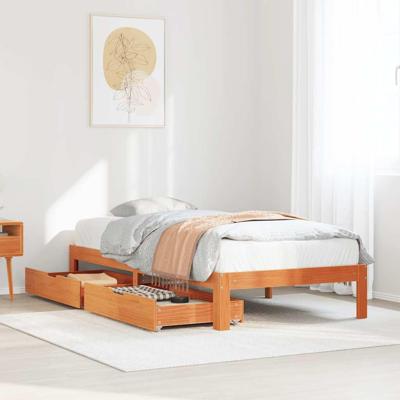Bedframe met lades massief grenenhout wasbruin 75x190 cm