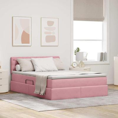 Opslag bed met matras met hoofdeinde Roze 140 x 190 cm Fluweel