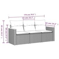 3-delige Loungeset met kussens poly rattan beige - thumbnail