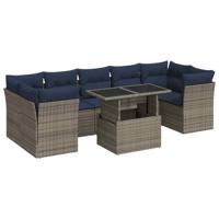 8-delige Loungeset met kussens poly rattan acacia grijs - thumbnail
