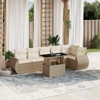 7-delige Loungeset met kussens poly rattan beige - thumbnail