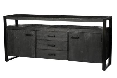 Livingfurn Dressoir 'Norris' Mangohout en staal, 180 cm, kleur zwart