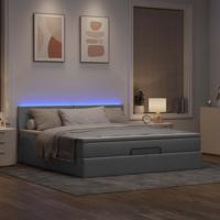 Ottoman bed met matras en LED's 90x190cm stof lichtgrijs - thumbnail