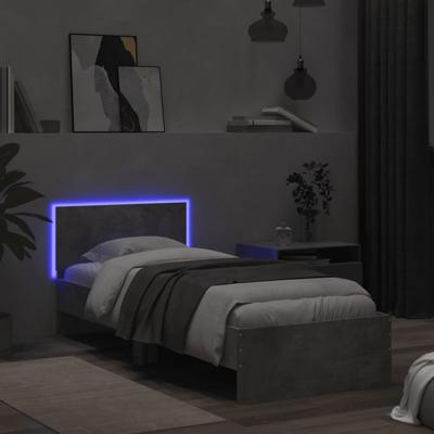Bedframe met hoofdeinde en LED betongrijs 120x190 cm