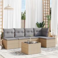 6-delige Loungeset met kussens poly rattan beige - thumbnail