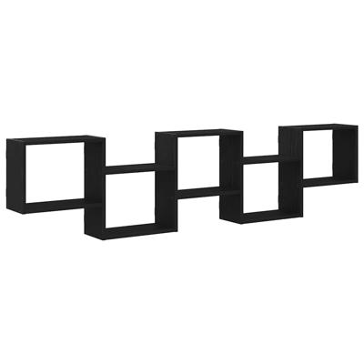 Wandschap kubus 5 vakken bewerkt hout zwart Wandschap kubus 5 vakken bewerkt hout zwart