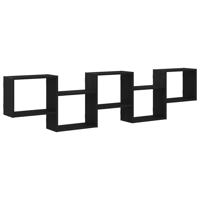 Wandschap kubus 5 vakken bewerkt hout zwart - thumbnail
