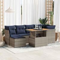 7-delige Loungeset met kussens poly rattan grijs - thumbnail