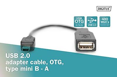 Digitus USB 2.0 Adapter [1x Mini-USB 2.0 B stekker - 1x USB 2.0 bus A] DIGITUS - USB Adapter / Konverter, OTG 20.00 cm