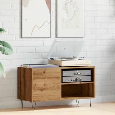 Platenkast 84,5x38x48 cm bewerkt hout artisanaal eikenkleur Platenkast 84,5x38x48 cm bewerkt hout artisanaal eikenkleur