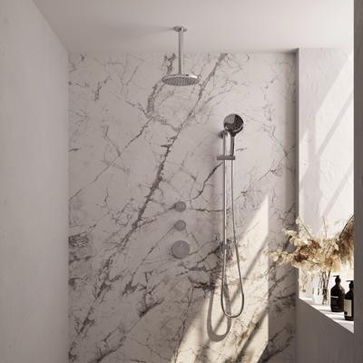 Chrome Carving Thermostatische Inbouw Regendouche Set 23 - 20 cm Douchekop + Plafondarm + 3-Standen Handdouche + Doucheslang + Geïntegreerde Glijstang Chroom