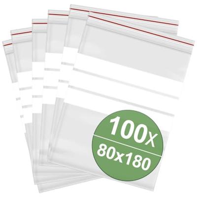 Hersluitbare zak met etiketstrook (b x h) 80 mm x 180 mm Transparant Polyethyleen 100 stuk(s)