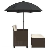 Tuinbank 2-zits met parasol en voetenbanken poly rattan bruin - thumbnail