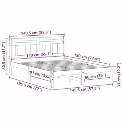 Bedframe met hoofdeinde Bruin 140 x 190 cm Massief grenenhout Bedframe met hoofdeinde Bruin 140 x 190 cm Massief grenenhout