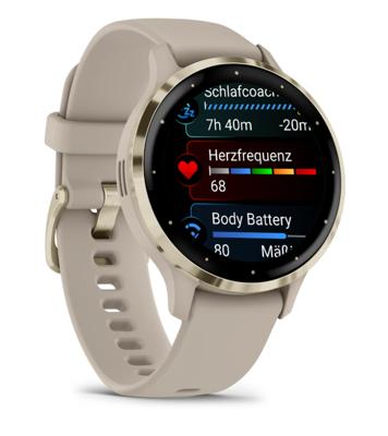 Garmin Venu 3S 3,05 cm (1.2") AMOLED 41 mm Digitaal 390 x 390 Pixels Touchscreen Goud, Grijs Wifi GPS