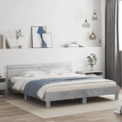 Bedframe met hoofdeinde bewerkt hout betongrijs 200x200 cm