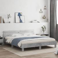 Bedframe met hoofdeinde bewerkt hout betongrijs 200x200 cm - thumbnail