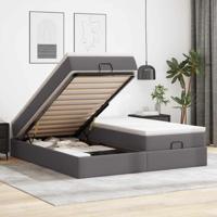 Ottoman bed met matrassen 200x200cm kunstleer grijs - thumbnail