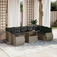 10-delige Loungeset met kussens poly rattan grijs - thumbnail